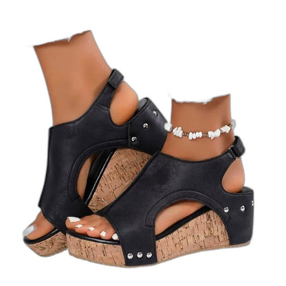 Comfortable Navy Suede Wedge Sandals for Women with Platform Ankle Strap Open Toe Casual Style