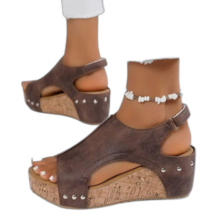 Comfortable Navy Suede Wedge Sandals for Women with Platform Ankle Strap Open Toe Casual Style