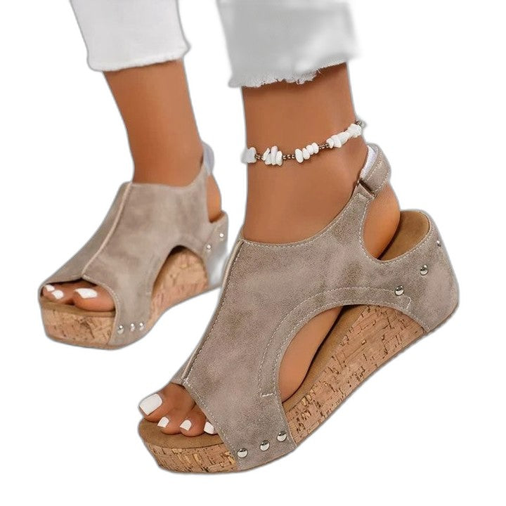 Comfortable Navy Suede Wedge Sandals for Women with Platform Ankle Strap Open Toe Casual Style