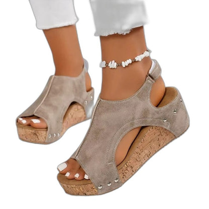 Comfortable Navy Suede Wedge Sandals for Women with Platform Ankle Strap Open Toe Casual Style