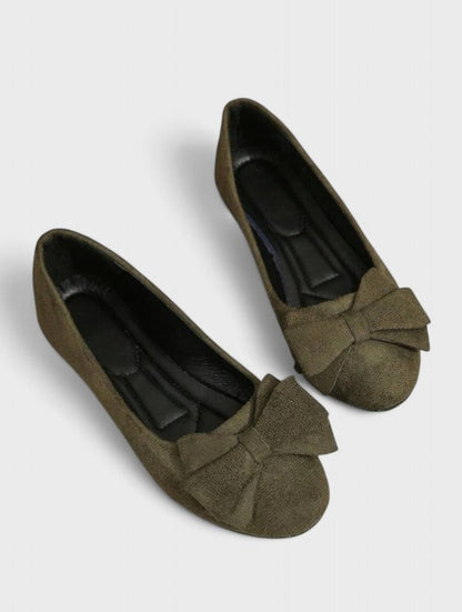 Comfortable Olive Suede Ballet Flats for Women with Ankle Strap Closed Toe Casual Style