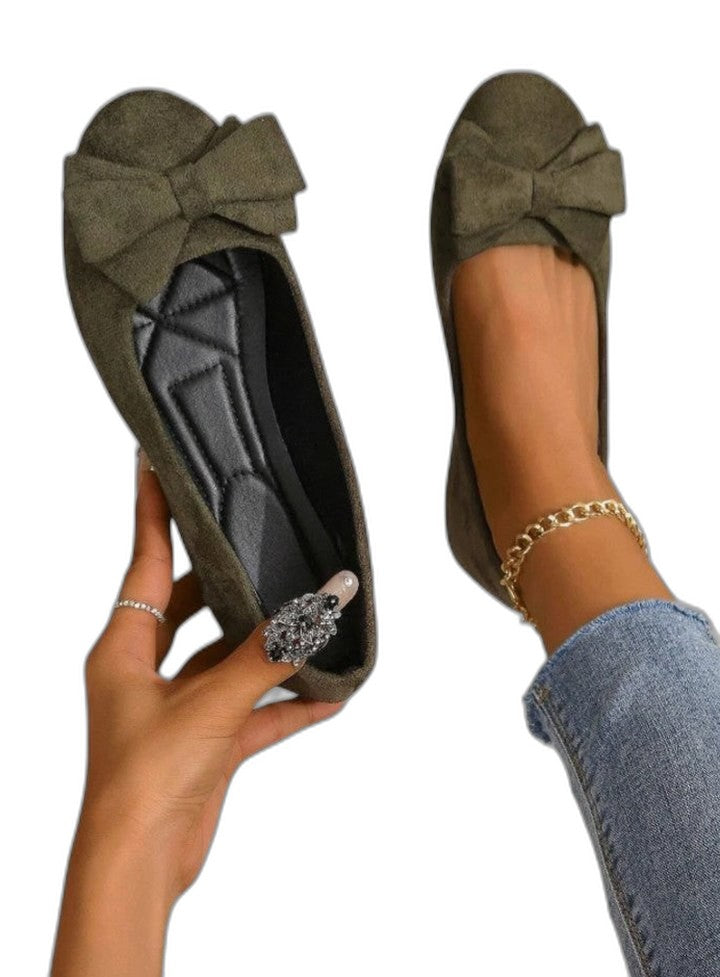 Comfortable Olive Suede Ballet Flats for Women with Ankle Strap Closed Toe Casual Style