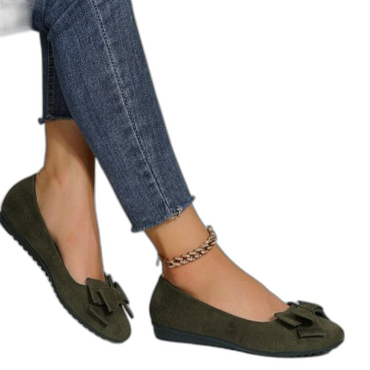 Comfortable Olive Suede Ballet Flats for Women with Ankle Strap Closed Toe Casual Style