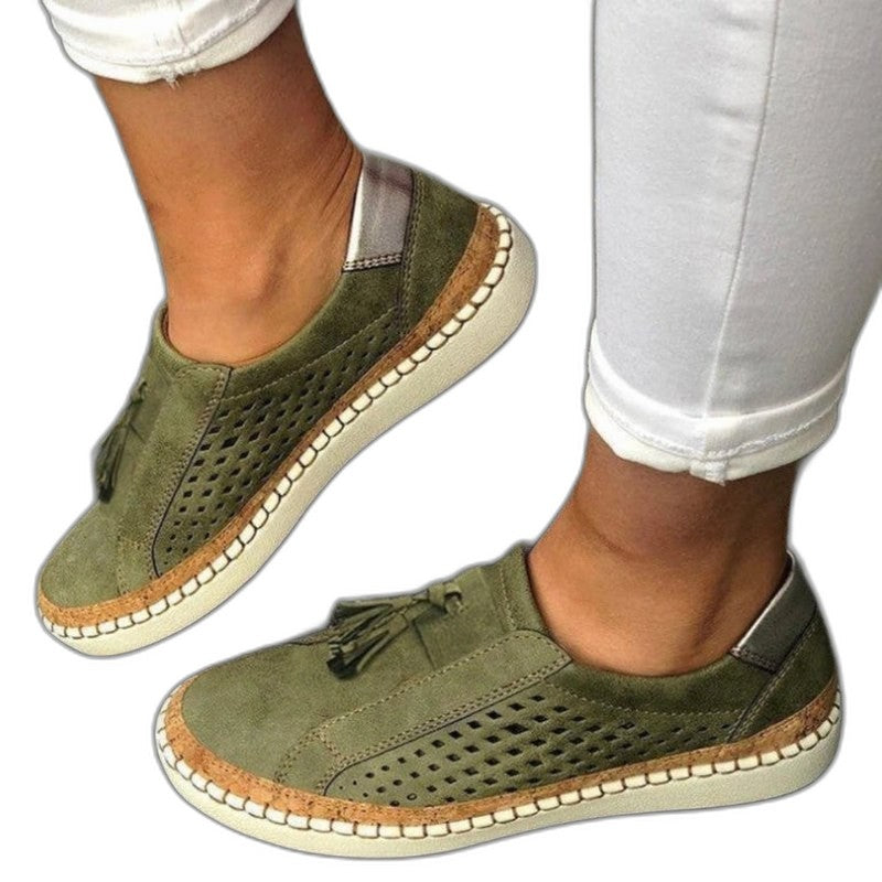 Comfortable Olive Suede Loafers for Women with Closed Toe Casual Style