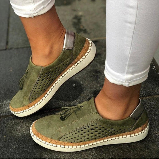 Comfortable Olive Suede Loafers for Women with Closed Toe Casual Style