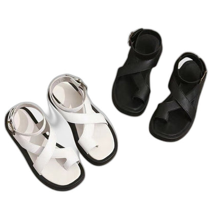 Comfortable Orange Leather Sandals for Women with Platform Ankle Strap Open Toe Buckle Casual Style