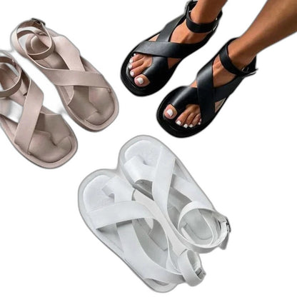 Comfortable Orange Leather Sandals for Women with Platform Ankle Strap Open Toe Buckle Casual Style