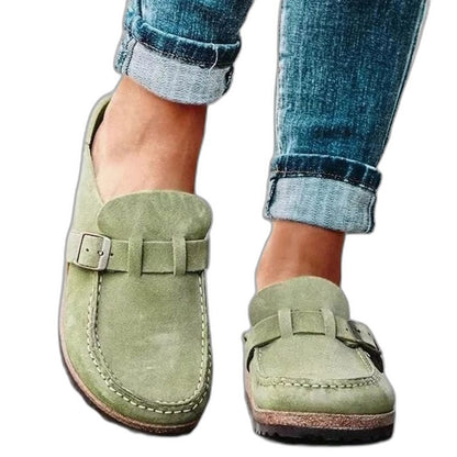 Comfortable Orange Suede Mules for Women with Closed Toe Buckle Casual Style