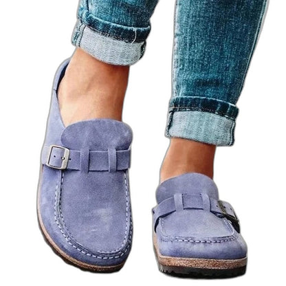 Comfortable Orange Suede Mules for Women with Closed Toe Buckle Casual Style