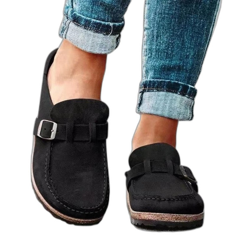 Comfortable Orange Suede Mules for Women with Closed Toe Buckle Casual Style