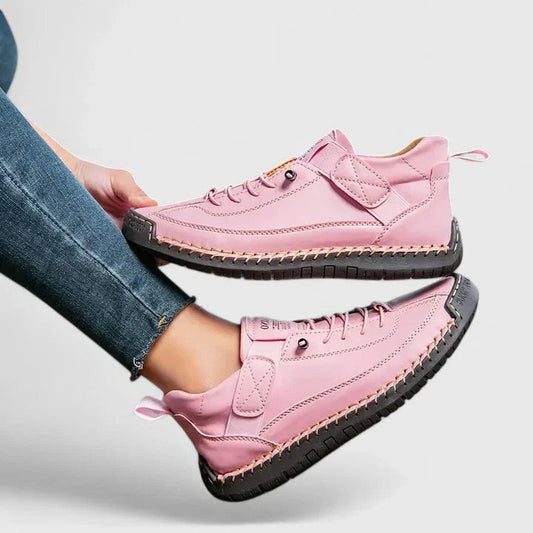 Comfortable Pink Leather Sneakers for Women with Platform Closed Toe Lace Up Casual Style
