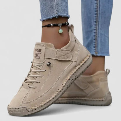 Comfortable Pink Leather Sneakers for Women with Platform Closed Toe Lace Up Casual Style