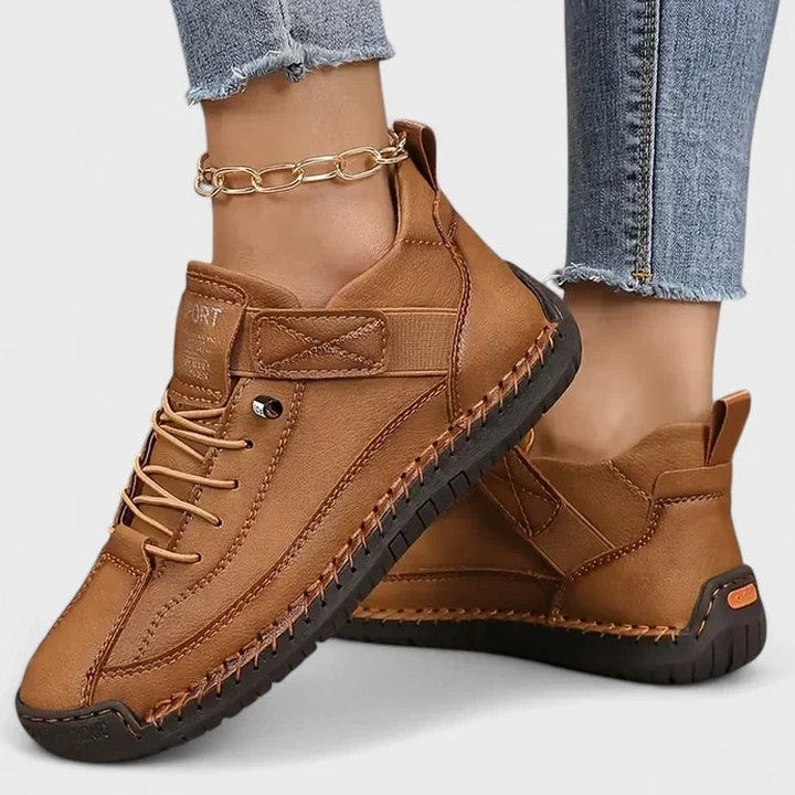 Comfortable Pink Leather Sneakers for Women with Platform Closed Toe Lace Up Casual Style