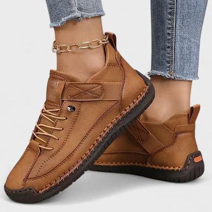 Comfortable Pink Leather Sneakers for Women with Platform Closed Toe Lace Up Casual Style
