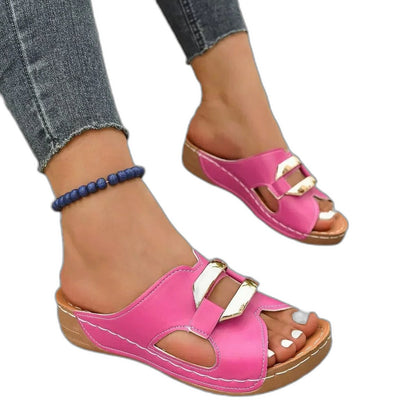 Comfortable Pink Sandals for Women with Platform Wedge Open Toe Buckle Casual Style