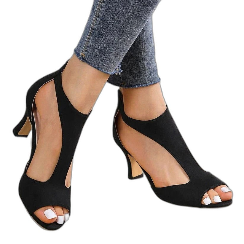 Comfortable Pink Suede Heels for Women with Cutout Ankle Strap Open Toe Party Style