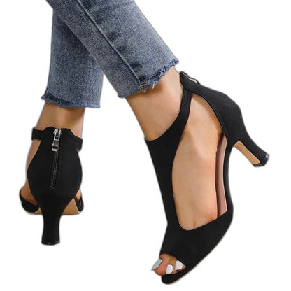 Comfortable Pink Suede Heels for Women with Cutout Ankle Strap Open Toe Party Style