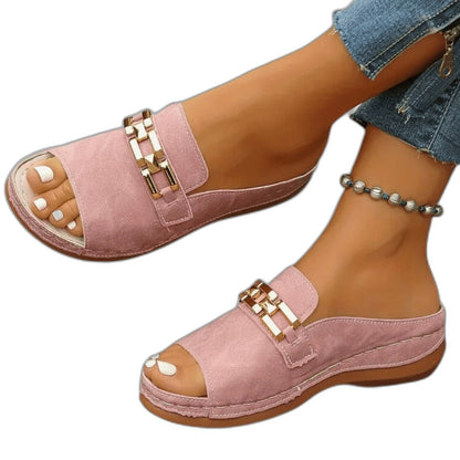 Comfortable Pink Suede Sandals for Women with Platform Open Toe Casual Style