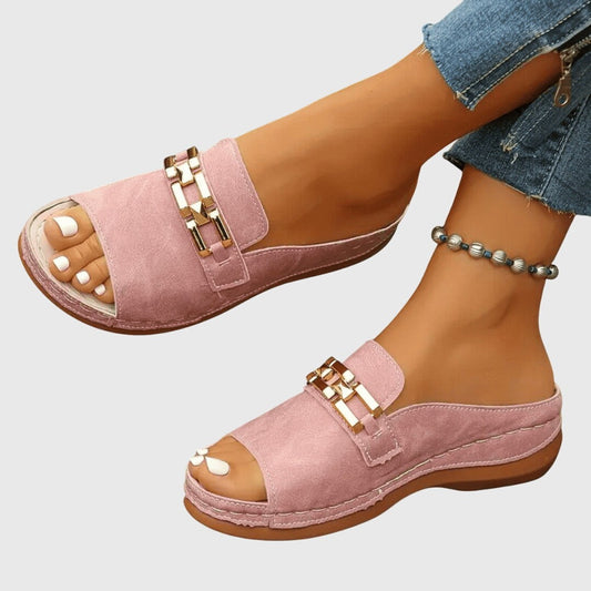 Comfortable Pink Suede Sandals for Women with Platform Open Toe Casual Style