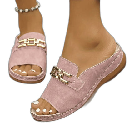 Comfortable Pink Suede Sandals for Women with Platform Open Toe Casual Style