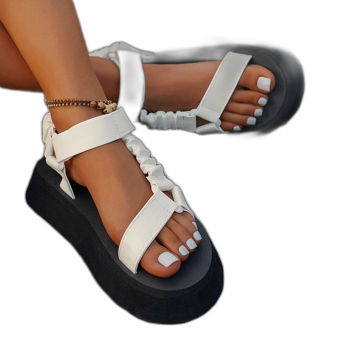 Comfortable Platform Sandals for Women with Ankle Strap Open Toe Buckle Casual Style