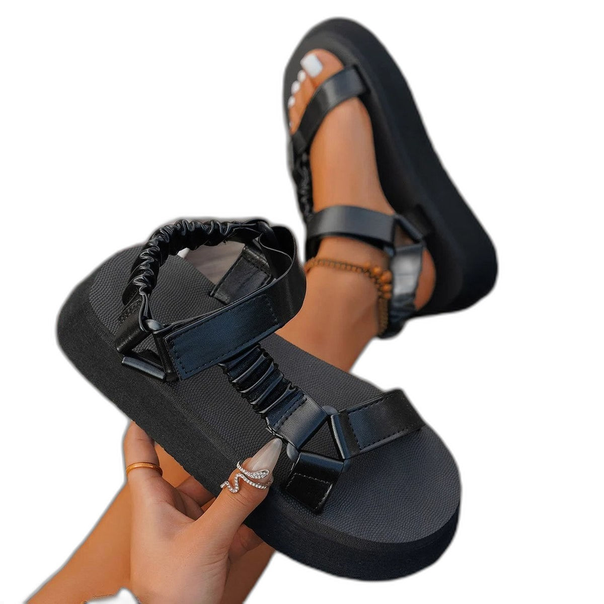 Comfortable Platform Sandals for Women with Ankle Strap Open Toe Buckle Casual Style