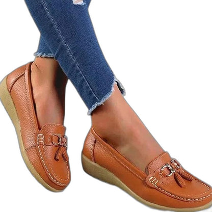 Comfortable Red Leather Loafers for Women with Closed Toe Casual Style