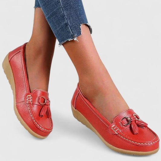 Comfortable Red Leather Loafers for Women with Closed Toe Casual Style
