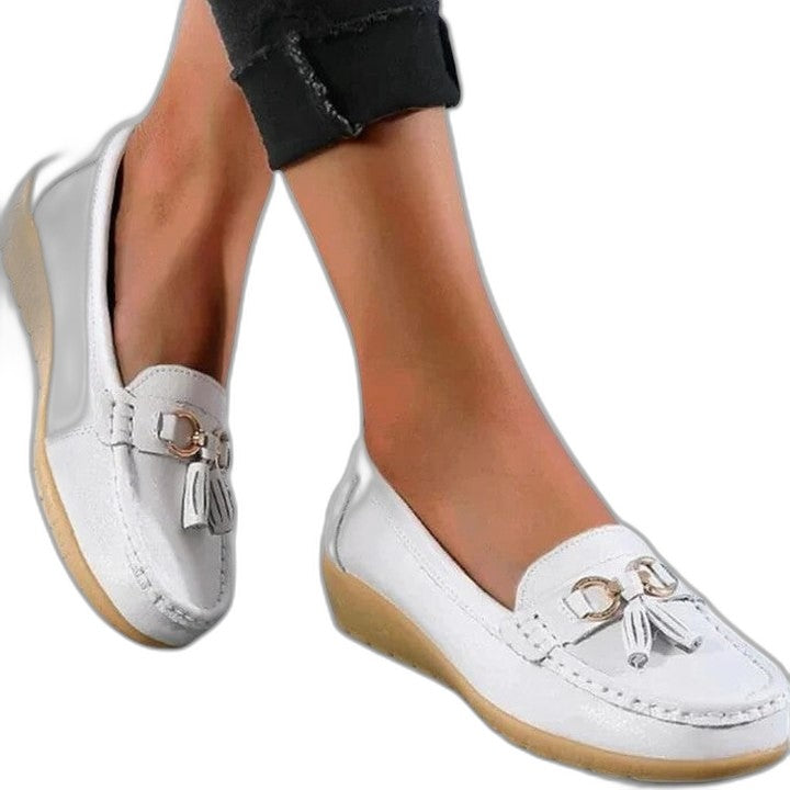 Comfortable Red Leather Loafers for Women with Closed Toe Casual Style