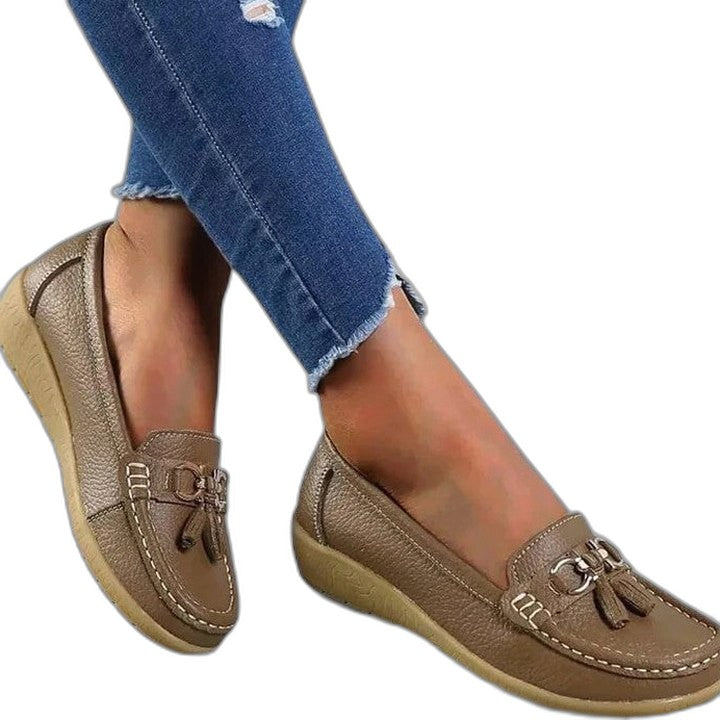 Comfortable Red Leather Loafers for Women with Closed Toe Casual Style
