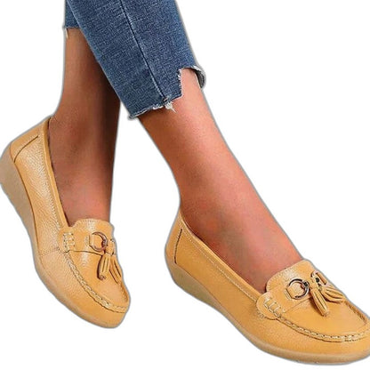 Comfortable Red Leather Loafers for Women with Closed Toe Casual Style