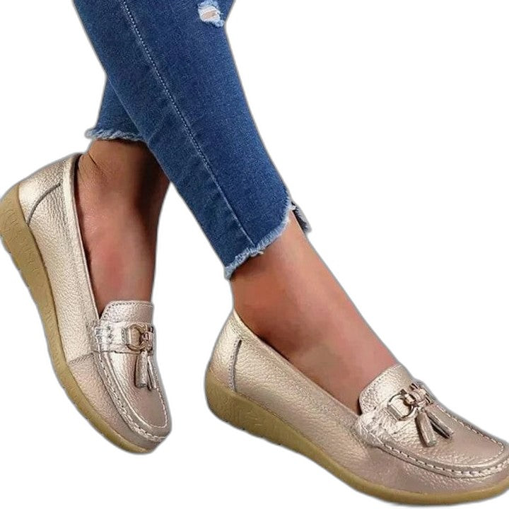 Comfortable Red Leather Loafers for Women with Closed Toe Casual Style