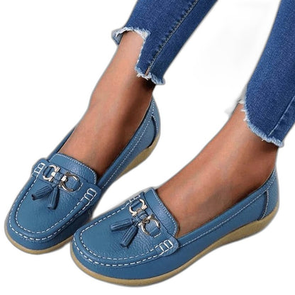 Comfortable Red Leather Loafers for Women with Closed Toe Casual Style
