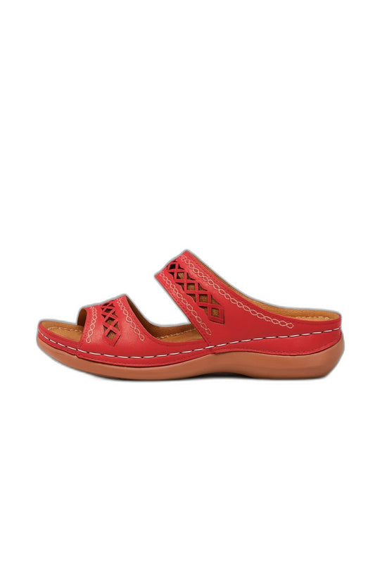 Comfortable Red Leather Mules for Women with Open Toe Casual Style