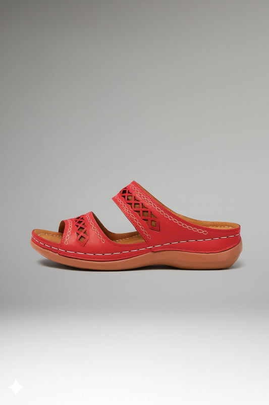 Comfortable Red Leather Mules for Women with Open Toe Casual Style