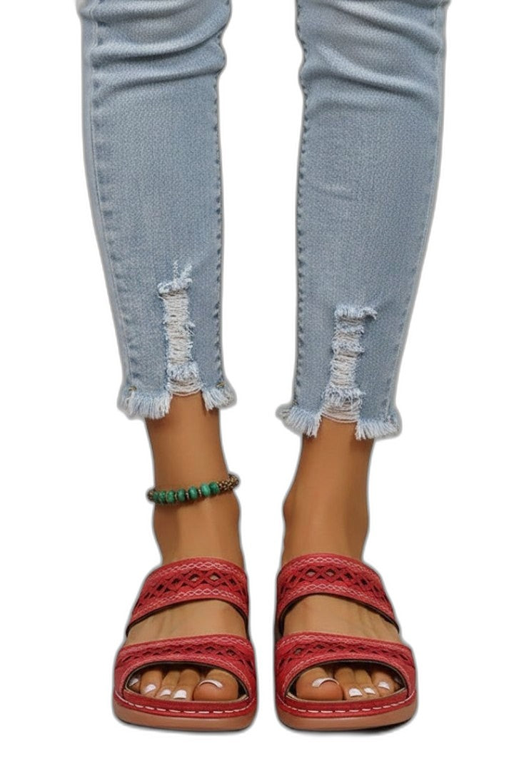 Comfortable Red Leather Mules for Women with Open Toe Casual Style