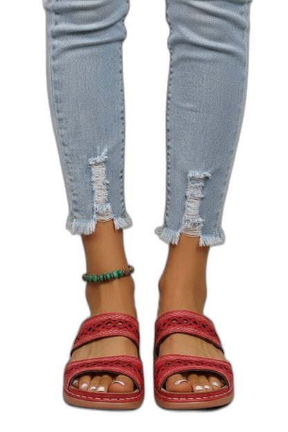 Comfortable Red Leather Mules for Women with Open Toe Casual Style