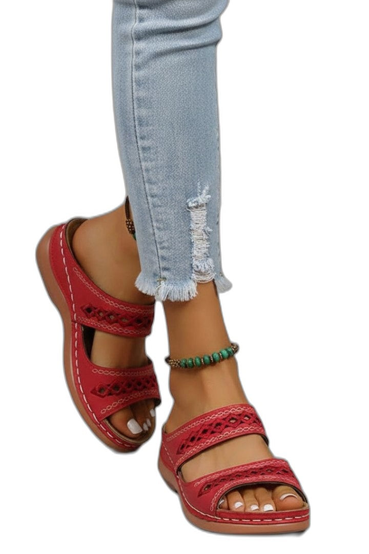 Comfortable Red Leather Mules for Women with Open Toe Casual Style
