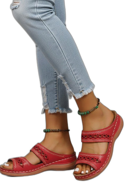 Comfortable Red Leather Mules for Women with Open Toe Casual Style