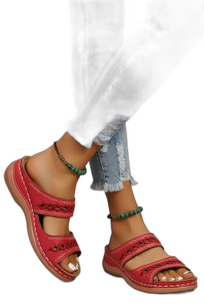 Comfortable Red Leather Mules for Women with Open Toe Casual Style