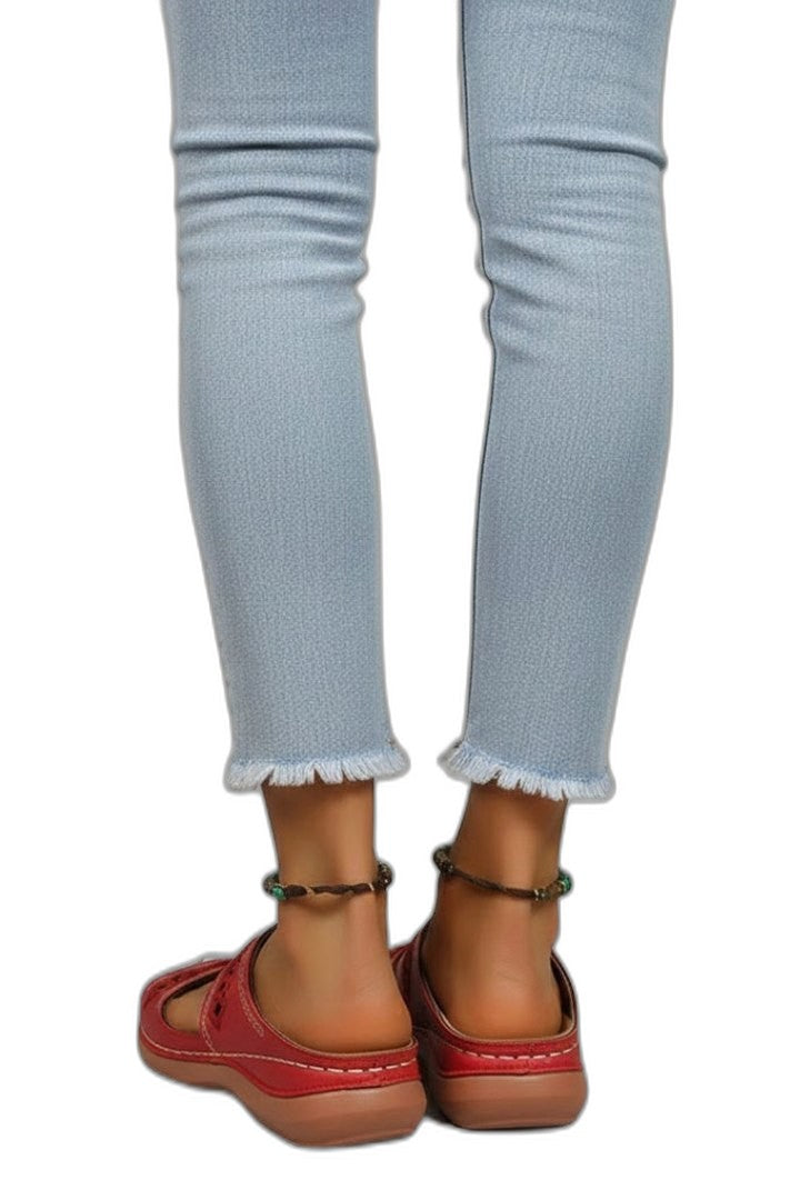 Comfortable Red Leather Mules for Women with Open Toe Casual Style