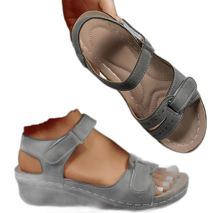 Comfortable Red Leather Sandals for Women with Platform Open Toe Buckle Casual Style
