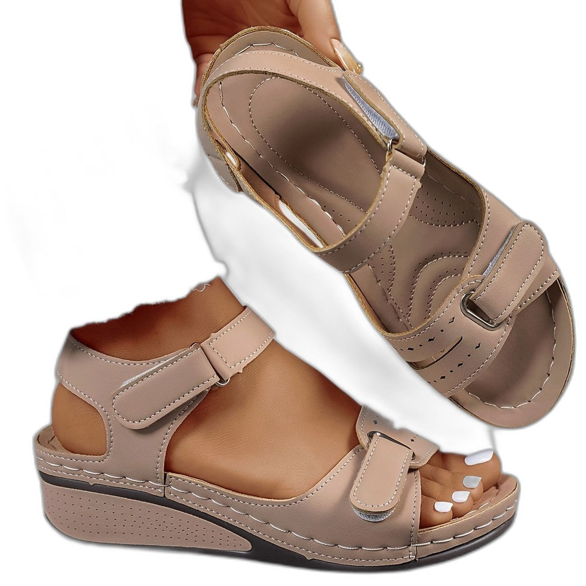 Comfortable Red Leather Sandals for Women with Platform Open Toe Buckle Casual Style