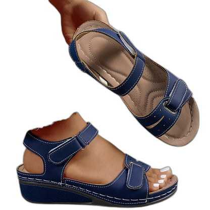 Comfortable Red Leather Sandals for Women with Platform Open Toe Buckle Casual Style