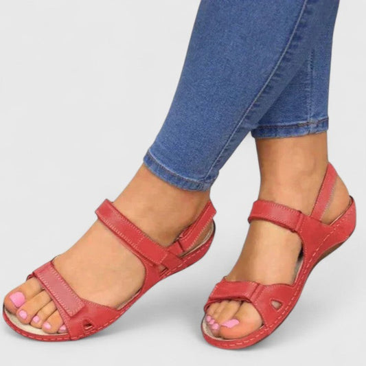 Comfortable Red Sandals for Women with Ankle Strap Open Toe Buckle Casual Style