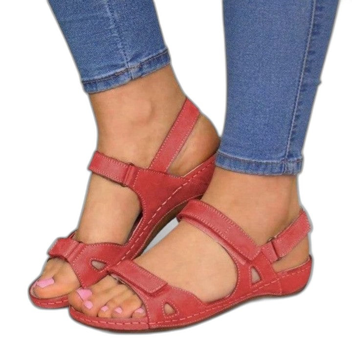 Comfortable Red Sandals for Women with Ankle Strap Open Toe Buckle Casual Style