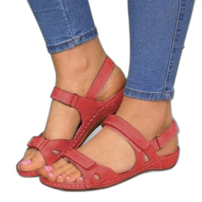 Comfortable Red Sandals for Women with Ankle Strap Open Toe Buckle Casual Style