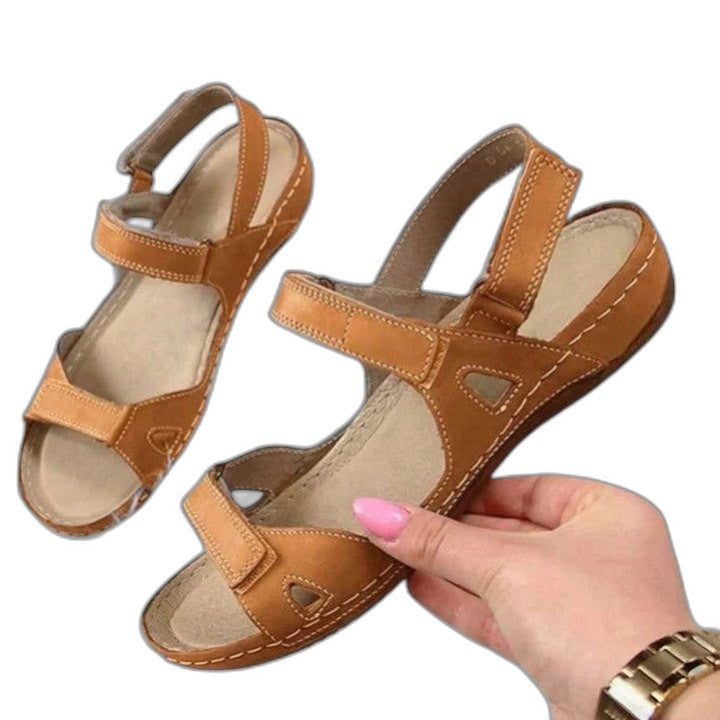 Comfortable Red Sandals for Women with Ankle Strap Open Toe Buckle Casual Style