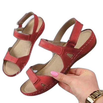 Comfortable Red Sandals for Women with Ankle Strap Open Toe Buckle Casual Style