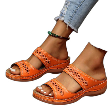 Comfortable Red Sandals for Women with Ankle Strap Open Toe Casual Style